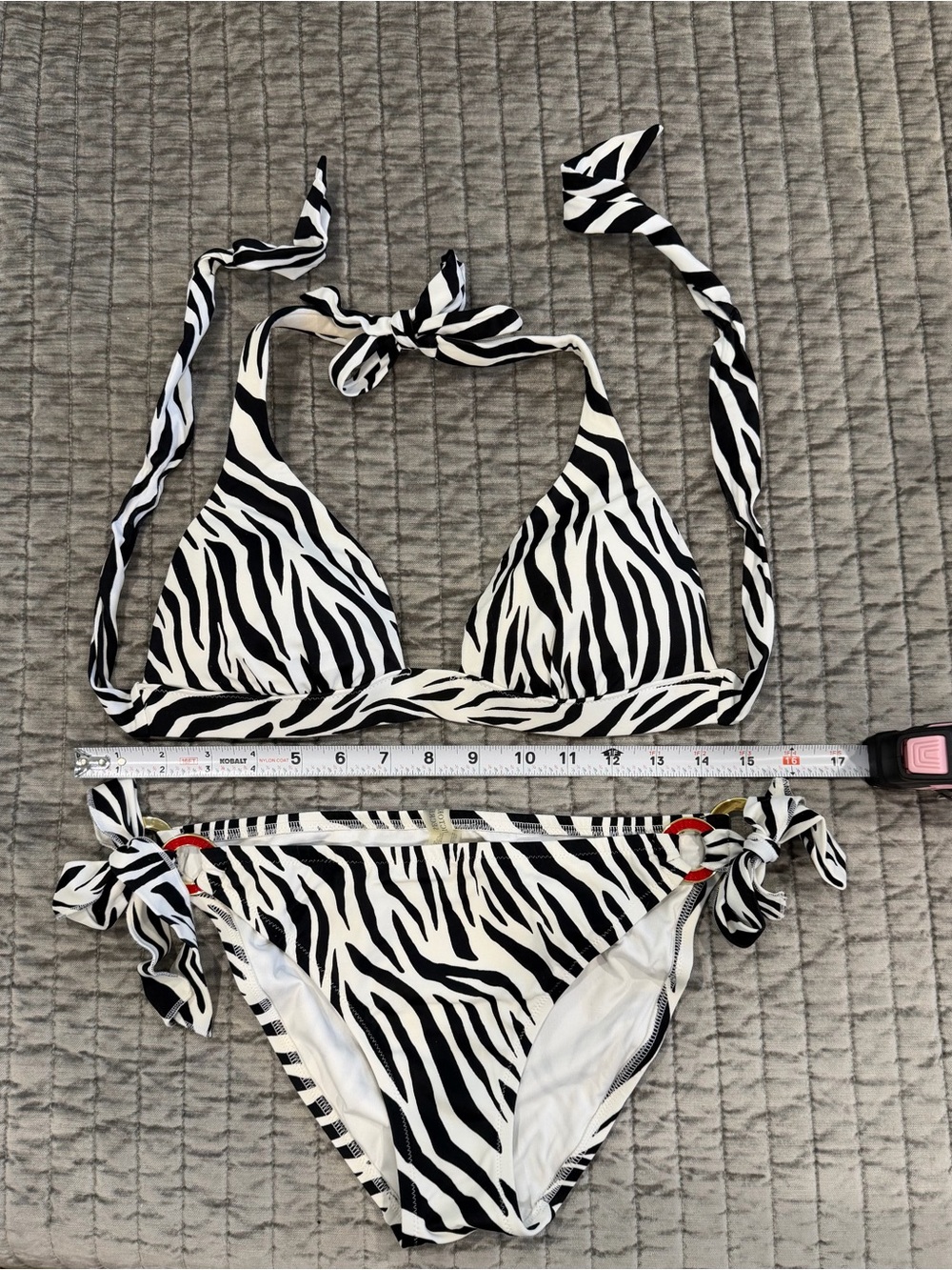 Zebra Print Tie Bikini Set - Black & White